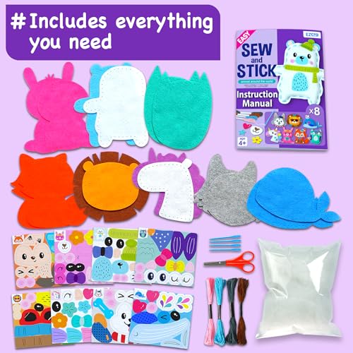 Ezcra 8-In-1 Easy To Do Animal Sewing Projects For Kids - Kids Craft Kits thumb #2