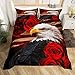 Bald Eagle Printed Duvet Cover Set,Kids American Flag Bedding Set Queen Size,Red Rose Flowers Comforter Cover for Teen Boys Girls Adult,Retro Stripes Quilt Cover with 2 Pillow Cases(No Comforter)