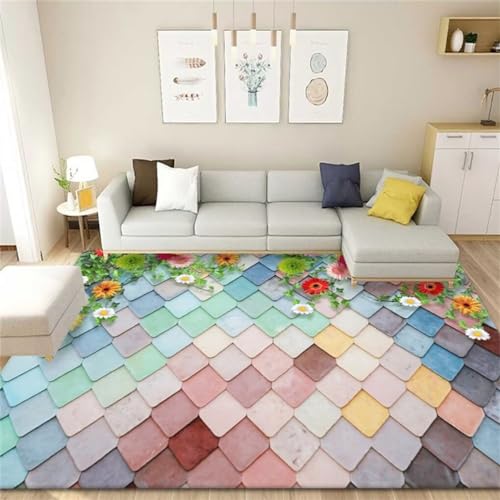Tapis de salon géométrique 3D bleu pour créer un espace de jeu doux dans la chambre garçon - 2