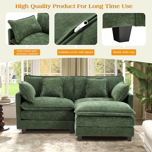 Image of 77.6 inch Modular Sectional Sofa,Loveseat Couch for Living Room, Modern Deep Seat Sofa 2 Seater Chenille Fabric Comfy Cloud Couches with Throw Pillows & Ottoman for Apartment,Small Spaces