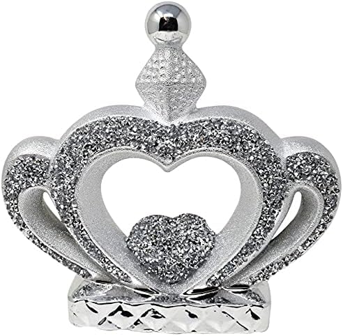 Shabjy Silver Handmade Crushed Diamond Ornament, Heart Sparkle, Crystallized Crown Sign, 20Cm