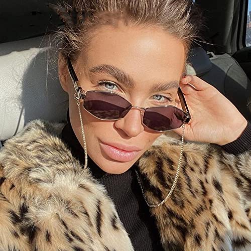 HMRGLMIE-Chain Irregular Small Sunglasses For Women Gradient Chain Sun Glassses Female Alloy Eyewear Uv4002