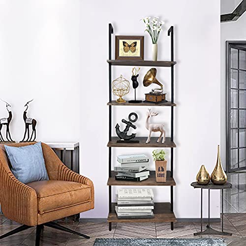 Aboxoo Ladder Shelf Open Bookshelf 5-Tier Wall-Mounted Wood Bookcase Storage Rack Open Back Industrial Modern Plant Flower Stand Utility Organizer Bookcase Metal Frame Furniture Office Kitchen Bedroom thumb #3