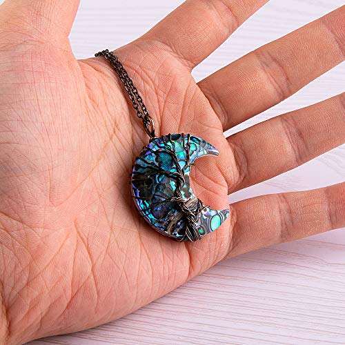 Bivei Life Tree Crescent Moon Necklaces for Women, Copper Wire Wrap Gemstones Pendant Crystals and Natural Stones Necklace Witch Jewellery3