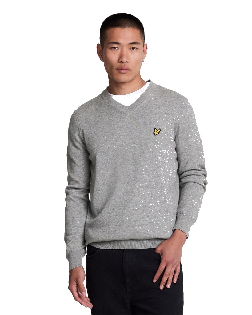 Lyle & Scott Mid Knits Cotton Merino V Neck Jumper T28 Mid Grey Marl, L
