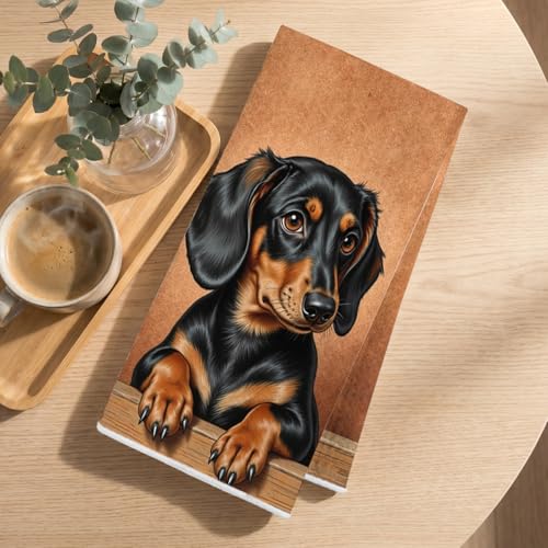 Image of 4 Pcs Dachshund Kitchen Towels 24x14 Inch, Dachshund Gifts Reusable Dish Towels for Kitchen Bathroom Decor, Weiner Dog Hand Cloth Tea Towel, Cute Dog Inspirational Gifts for Women Mom Friend