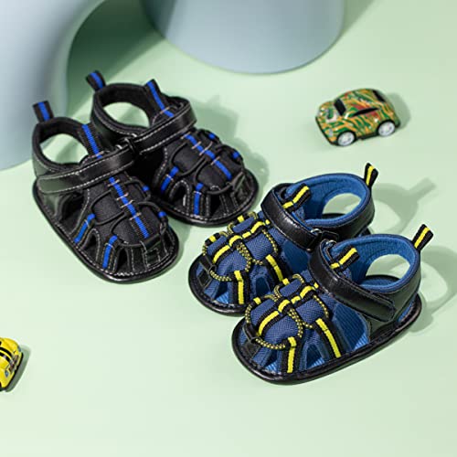Fromosa Infant Baby Boys Girls Summer Sandals Black Newborn Breathable Lightweight Pu Leather Non-Slip Rubber Sole Toddler Outdoor Beach Open Toe First Walker Shoes 6-12 Months #TOP1
