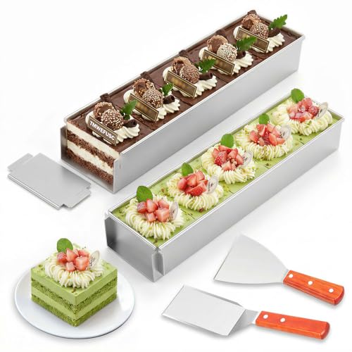 Image of TMWEFUSC 2 Pack Tiramisu Pan with Spatula Aluminum Nonstick Tiramisu Mold