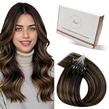 Hetto Extensions Cheveux a Froid – Balayage Brun Fonce & Brun Dore – Interieur Silicone Anti Glisse – Invisible, Sans Colle Micro Ring Loop – Longueur & Volume 50 Meche 40g 30cm
