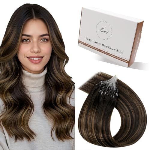 Hetto Extension Capelli Veri Microring Balayage Marrone scuro & Marrone dorato - Remy Capelli Umani Estensioni, Invisibile Adesive, Look Naturale per Uso Quotidiano 40g 50ciocche 30cm