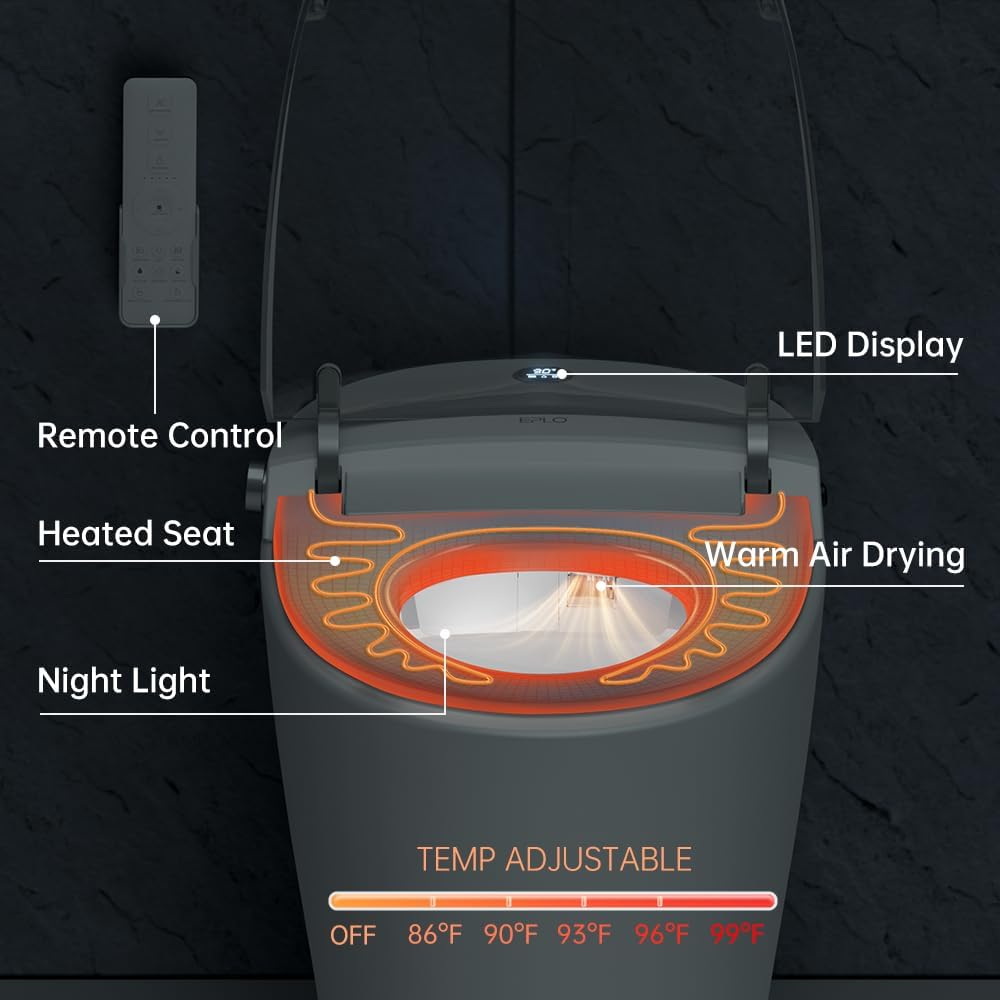 EPLO Smart Bidet with Cistern, Automatic Open/Close, Heated Seat, Double Automatic Discharge, Powered with Foot Sensor, LED Display, Modern and Oblong E18PRO
