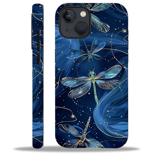 yicomon Compatible with iPhone 15 Plus Case, Dragonflies Blue Green Pattern Print Matte Phone Case Durable Fashion Funny Liquid Silicone Case Soft Anti-Scratch Shockproof Protective Cover