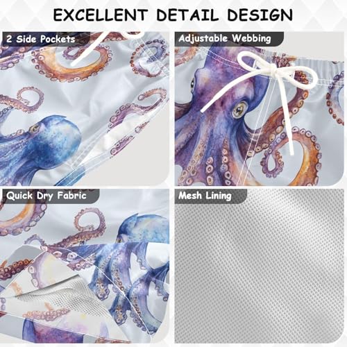 Pigsaly Boys' Swim Board Shorts Tentacles Purple Blue Octopus Boy's Swim Trunks Kids Swimwear 3T3