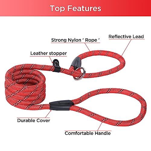 Loutep Slip Lead For Dogs-1.8m Long Rope Dog Leash With Reflective Stitching Slip On Easily With No Collar Or Harness Needed Anti-Choke Dog Slip Lead Ideal For Small Puppy Large & Medium Dogs Training - Image 3