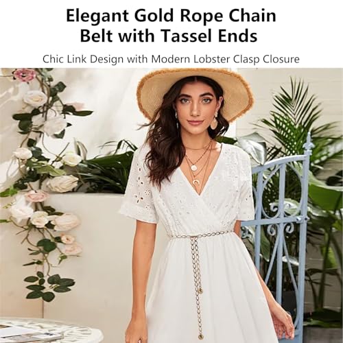 Gold Rope Belt Metal Costume Accent for Women Adjustable Thick Golden Waist Chain Egyptian and Greek Goddess Style Fancy Belts for Dresses Dressy Jumpsuits Toga Dress and Waist Decoration3
