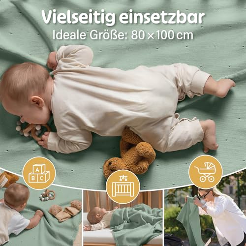 Merle Toys® Premium Babydecke Baumwolle, 100% Bio - GOTS & Oeko-TEX Zertifizierte Strickdecke, Baby Decke Neugeborenen, Kuscheldecke Baby, Blanket Newborn Cotton, Babydecke Bio Baumwolle, Grün