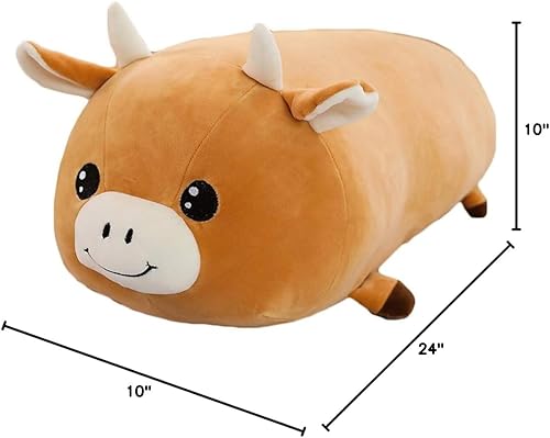 Vista 6 de Almohada de felpa para abrazar con forma de animal, almohada cilíndrica, almohada para cuello, Vaca