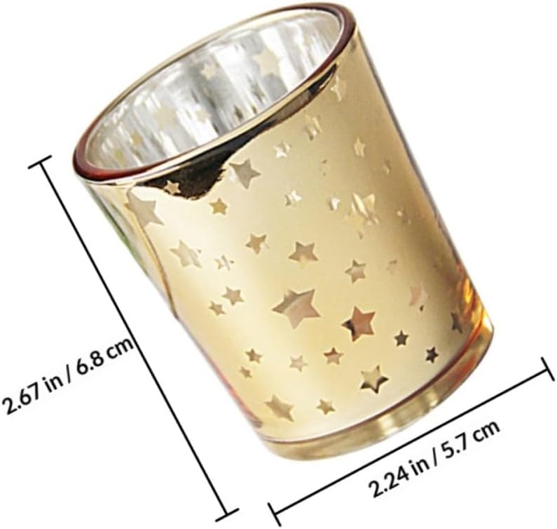 European Star-Shaped Hollow Glass Candle Holders 6pcs Set Gold Table Candle Cups for Wedding Banquet Home Decor