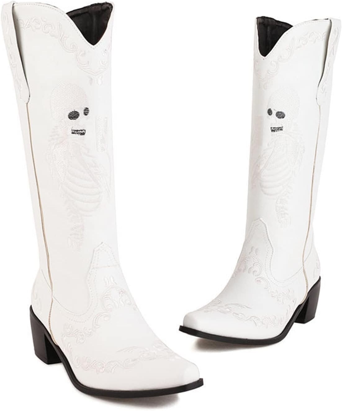 Women's Mid Calf Boots Casual Slouchy Round Toe Booties Fashion Buckle Dressy Low Heeled Riding Boots
