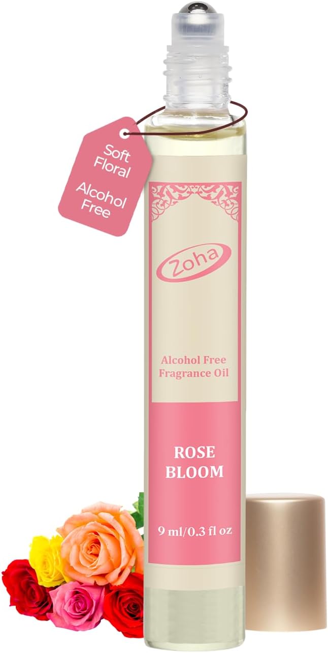 Zoha Rose Bloom | Roll on Perfumes for Women & Men | Alcohol-free Rose Perfume Oil | Travel Size Long Lasting Fragrance | 9ml Roller