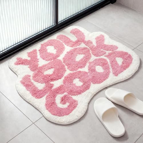 Tapis de bain rose antidérapant en microfibre 54x64cm - 5