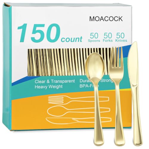 Image of MOACOCK 150 Pcs Light Gold Heavy Duty Plastic Silverware