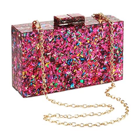 Gelory Acrylic Multicolor Clutch Bag for Women Handbags Evening Geometric Patterns High-end Banquet Party Shoulder Bag Girls Gift with Chain Cross Body Purse (Pink multicolor) Cover