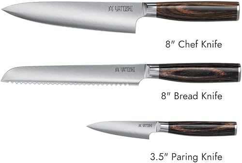 Miniatura 2 de Yatoshi - Juego de cuchillos de cocina, 3 piezas, acero inoxidable de alto carbono ultra afilado, espiga completa