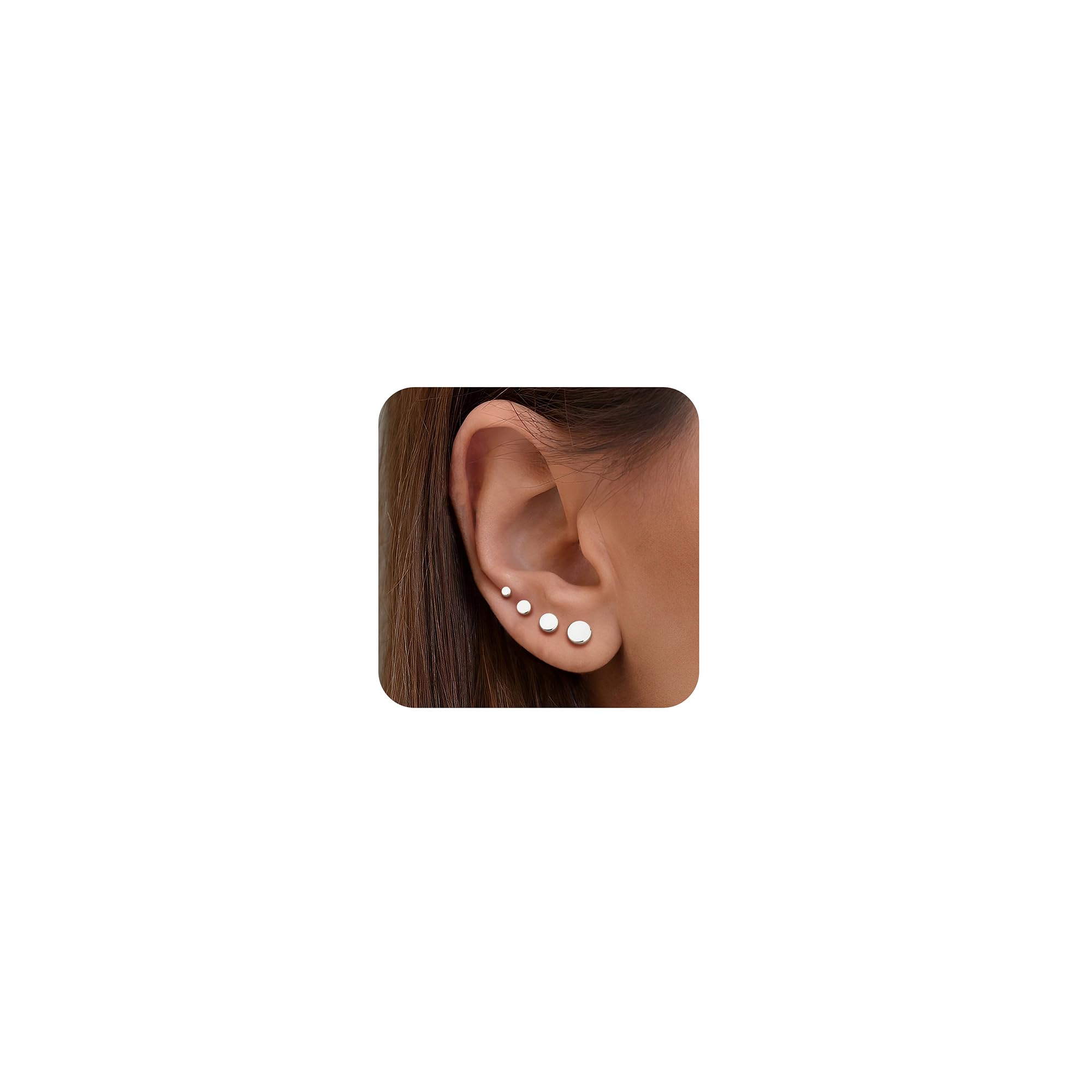 YADOCA 4 Paare G23 Titanium Ohrstecker Hypoallergen für Damen Herren Mädchen Silber Ohrstecker Runde Scheibe Ohrringe für Empfindliche Ohren 2/3/4/5mm
