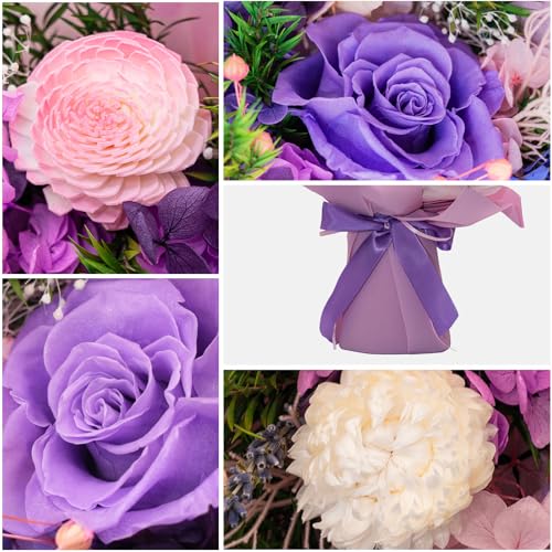 HUACHIPLUS Forever Rose Bouquets: Romantic Valentines Day Gifts for Her-Mom Wife Girlfriend Women-Preserved Flowers Bouquet-Flowers for Delivery Prime on Anniversary Mothers Day Birthday (Lilac)