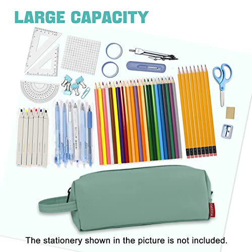 Fmeida Aesthetic Pencil Case - Spacious, Waterproof, Portable With Carrying Handle - Practical Pencil Pouch Pen Holder Stationery Organizer | Light Green #TOP2
