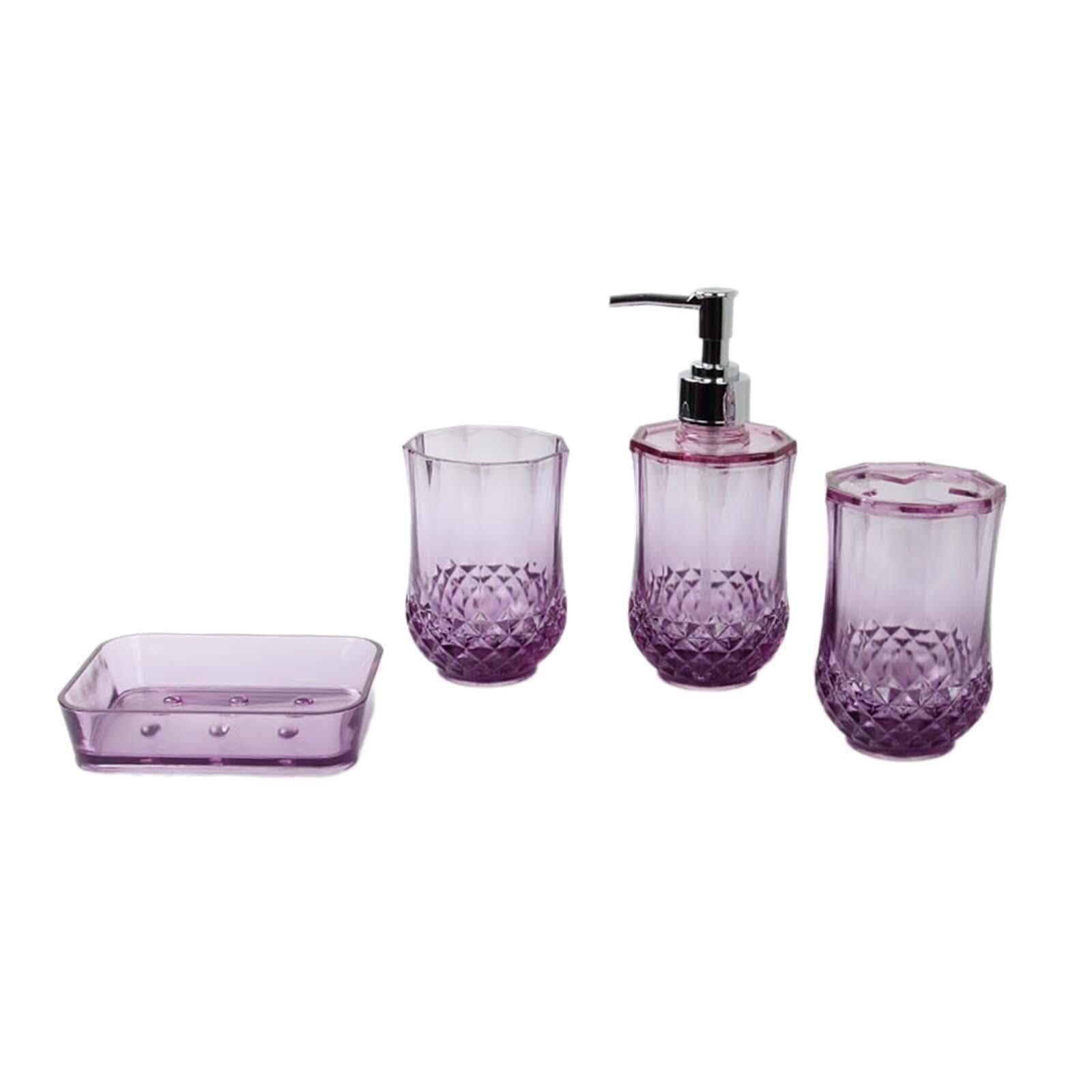 Ensemble d'accessoires de salle de bain violet avec distributeur et porte-savon