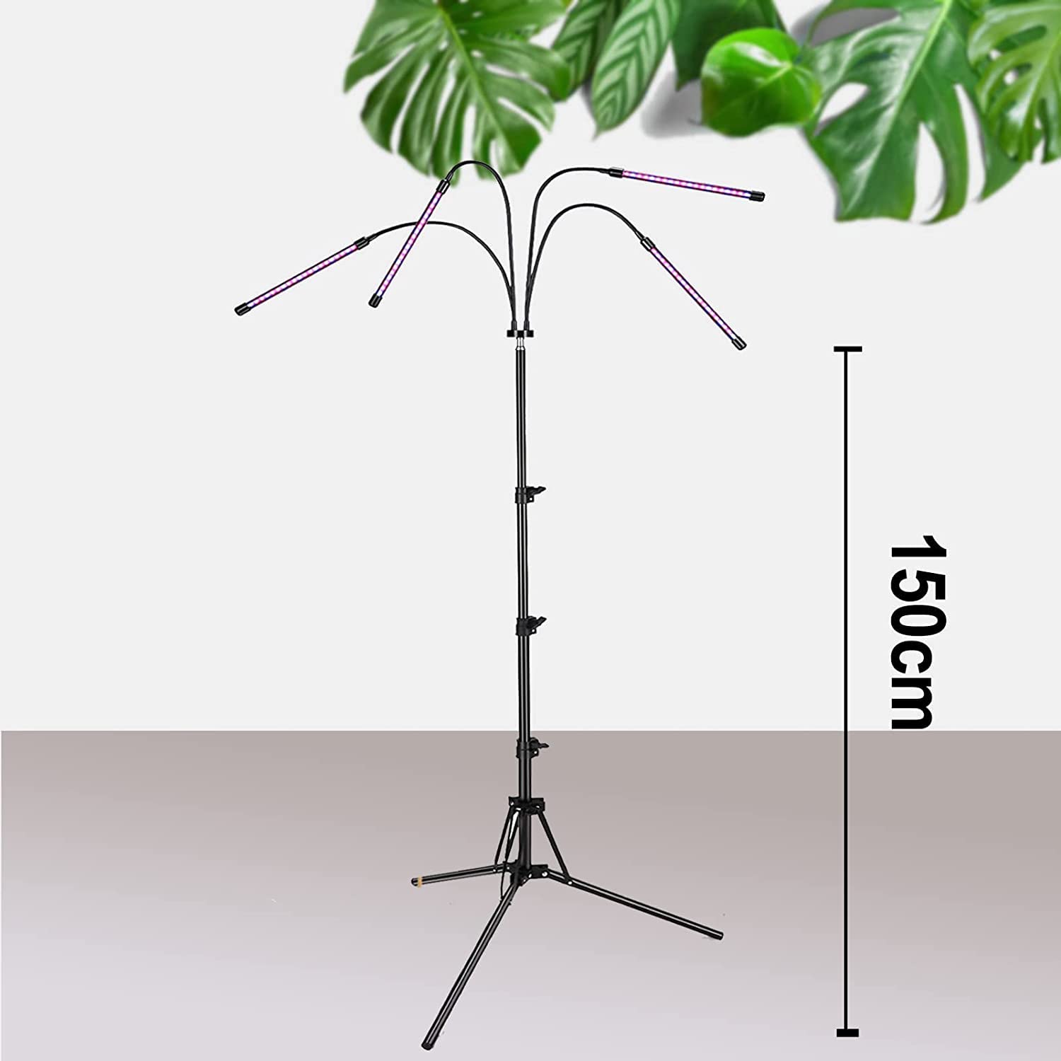 Luces de cultivo para plantas de interior, luz LED de crecimiento, 4 cabezales, lámparas LED de espectro completo para plantas, lámparas de cultivo de plantas con LED rojo y azul, soporte ajustable,