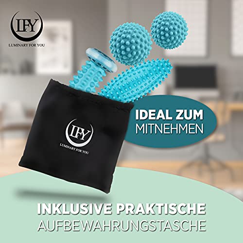 Foto von LFY | Fußmassage 4er Set – 2x Igelball Massage bei Plantarfasziitis – 1x Faszienrolle Muskeln in Hand, Fuß, Rücken - 1x Faszienball Massageball