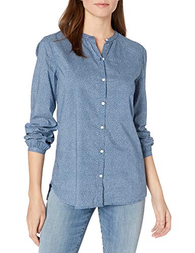 Amazon Brand - Goodthreads Women's Relaxed Fit Lightweight Cotton Button Down Long Sleeve Shirt, Indigo Texture, X-Large