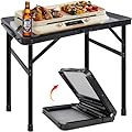 HPC Decor Folding Grill Table-Camping Table with Mesh Desktop,Portable Picnic Table with Carry Handle,27/56cm Height Adjustable Metal Table-Outdoor Grill Table,Folding Table for Outside Inside Use.