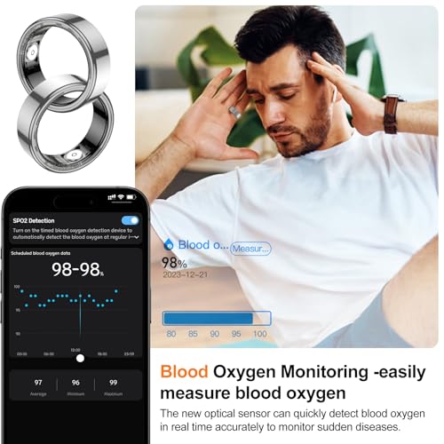 NEWTRENDS Smart Ring, Heart Rate/Sleep/Blood Oxygen Monitoring, Step Count, Wearable Fitness Tracker, APP Bluetooth Connected, IP68 Waterproof,Silver (Size 10) - Image 3