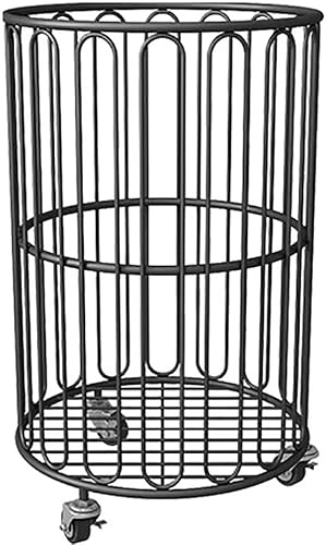 Laundry Basket Rolling Laundry Cart, Metal Laundry Basket with Wheels, Easy Moved Storage Cart, Dirty Clothes Hamper Metal Basket Bin for Bathroom, Laundry Room or Children Bedroom (Color : (Black)