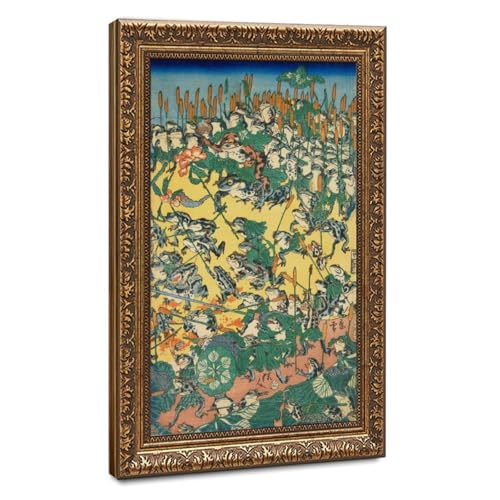 Toile Bataille de grenouilles Kawanabe Kyosai pour habiller un mur de bureau vide avec style