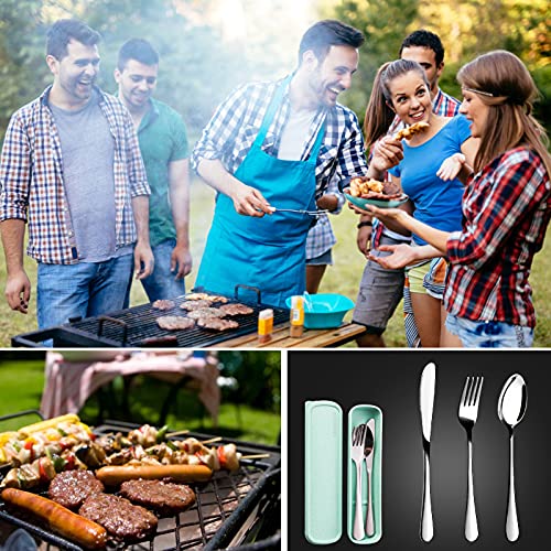 Image of SAOSHYPEI Portable Utensils Set with Case, 4-Piece Stainless Steel Reusable Silverware Set, Travel Flatware Cutlery Set for Camping, Lunch Box, Office, Picnic, Dishwasher Safe