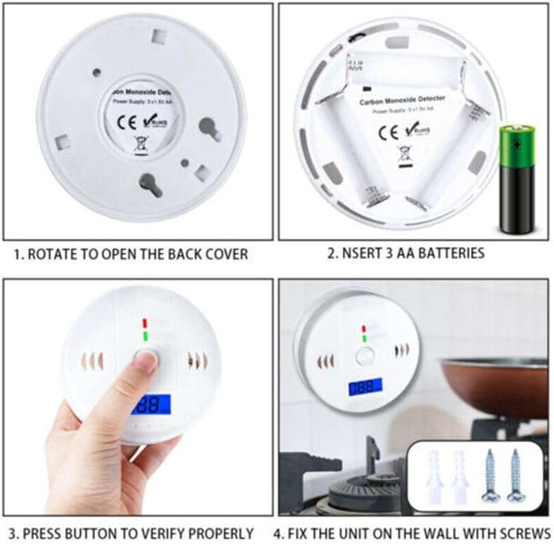 Miniatura 6 de Detector de monóxido de carbono, alarmas de CO para cocina, sótanos, viajes, hogar, oficina, casa, dormitorio, sala de estar, automóvil, funciona
