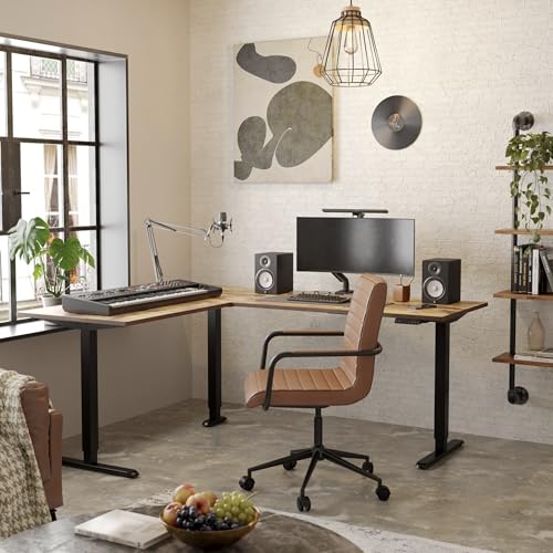 Image of FEZIBO 63 inch x 48 inch L-Shaped Standing Desk - Adjustable Corner Desk, L-Shaped Adjustable Desk with Splice Board, Rustic-Brown
