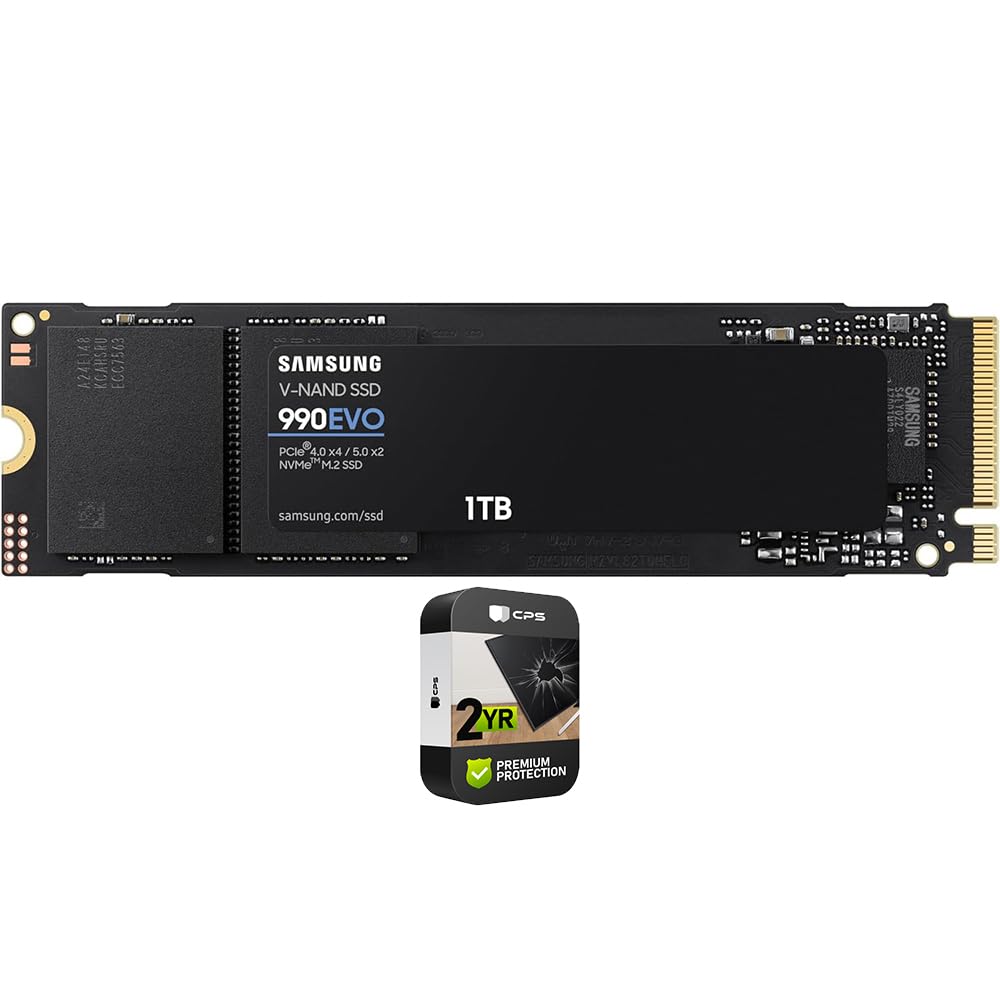 SAMSUNG MZ-V9E1T0B/AM 990 EVO 5.0 NVMe SSD 1TB: Ultra-Fast 5,000MB/s Read, Efficient Bundle with 2 YR CPS Enhanced Protection Pack