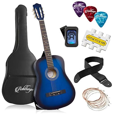 Ashthorpe 38-inch Beginner Acoustic Guitar Package (Blue) Cover