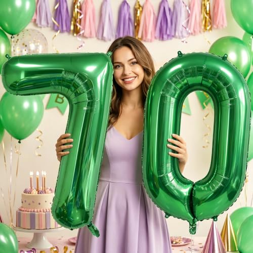 Image of Number Balloons Green Party Balloon - Giant Number 70 Balloon, 40 Inch Large Balloon for St. Patrick's Day Games Theme Birthday Decoration, Girls Boys Party Supplies
