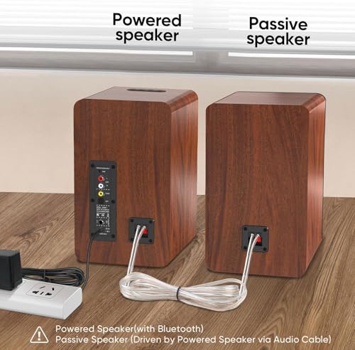 Saiyin Bluetooth Bookshelf, 40W X 2 Powered TV-Lautsprecher mit 4-Zoll-Tieftöner, Turntable-Lautsprecher mit optischem/AUX-Eingang/Subwoofer Line Out für PC und TVs