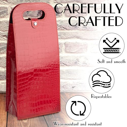 JANKINGS Double Wine Gift Bag, 2Pcs Reusable Leather Wine Tote Carrier, Champagne Gift Bags Carrier for Birthday, Wedding, Party (1 Red+1 Black) by JANKINGS - Image 5