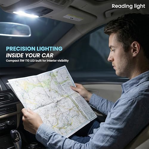 Image of klyro T10 LED Car Bulb 5W 500 Lumens - Super Bright Interior Light, 6000K Cool White, Energy Saving, Long Life, Plug & Play Replacement (Pack of 2)