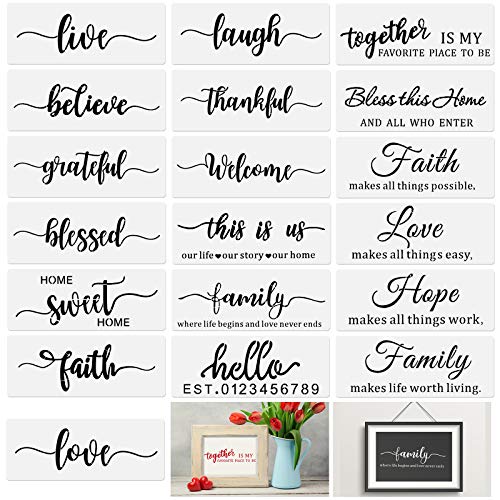 19 Pieces DIY Decorative Word Stencil Template Inspirational Quote Stencils Grateful Thankful Blessed Believe Faith Live Laugh Sweet Welcome Love Stencil Reusable Sign Stencils