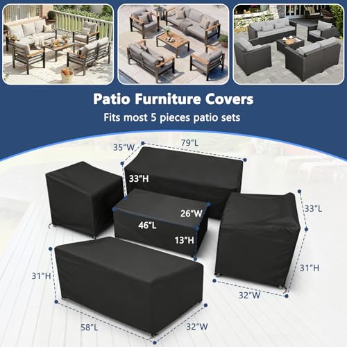 Image of STARTWO Patio Furniture Cover Set, 5 Piece Outdoor Furniture Cover Waterproof, Heavy Duty 400D Lawn Patio Set Covers